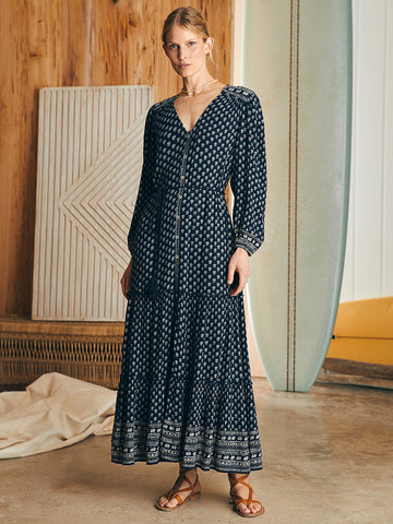 Orinda Long Sleeve Maxi Dress - Lotus Floral Print