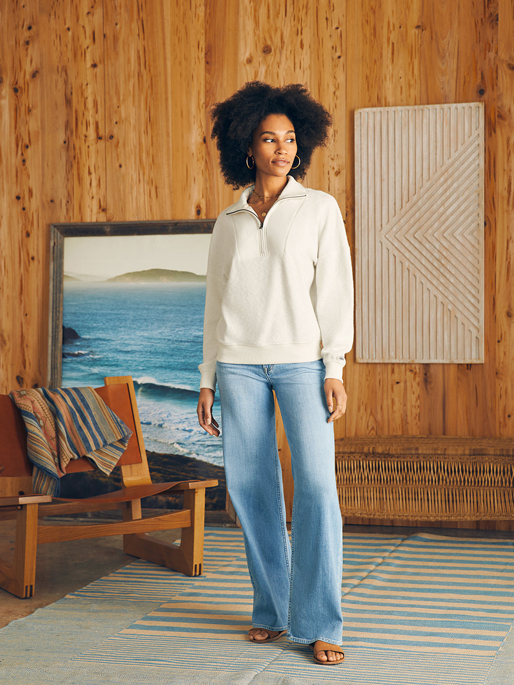 Beach Fleece Quarter Zip by Faherty in Egret