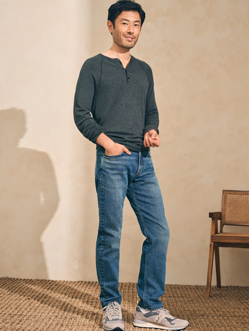 Cloud Long Sleeve Henley - Charcoal Heather