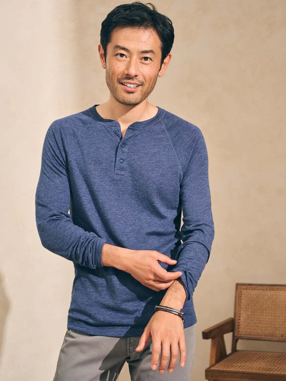 Cloud Long Sleeve Henley - Navy Heather