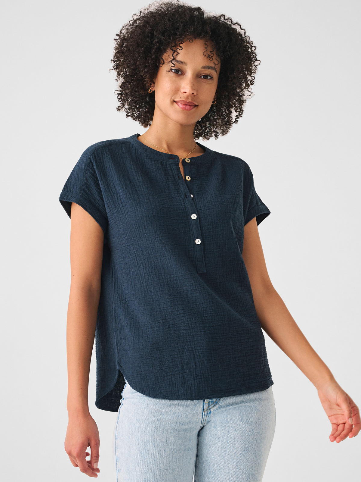 Dream Cotton Gauze Desmond Top - Navy