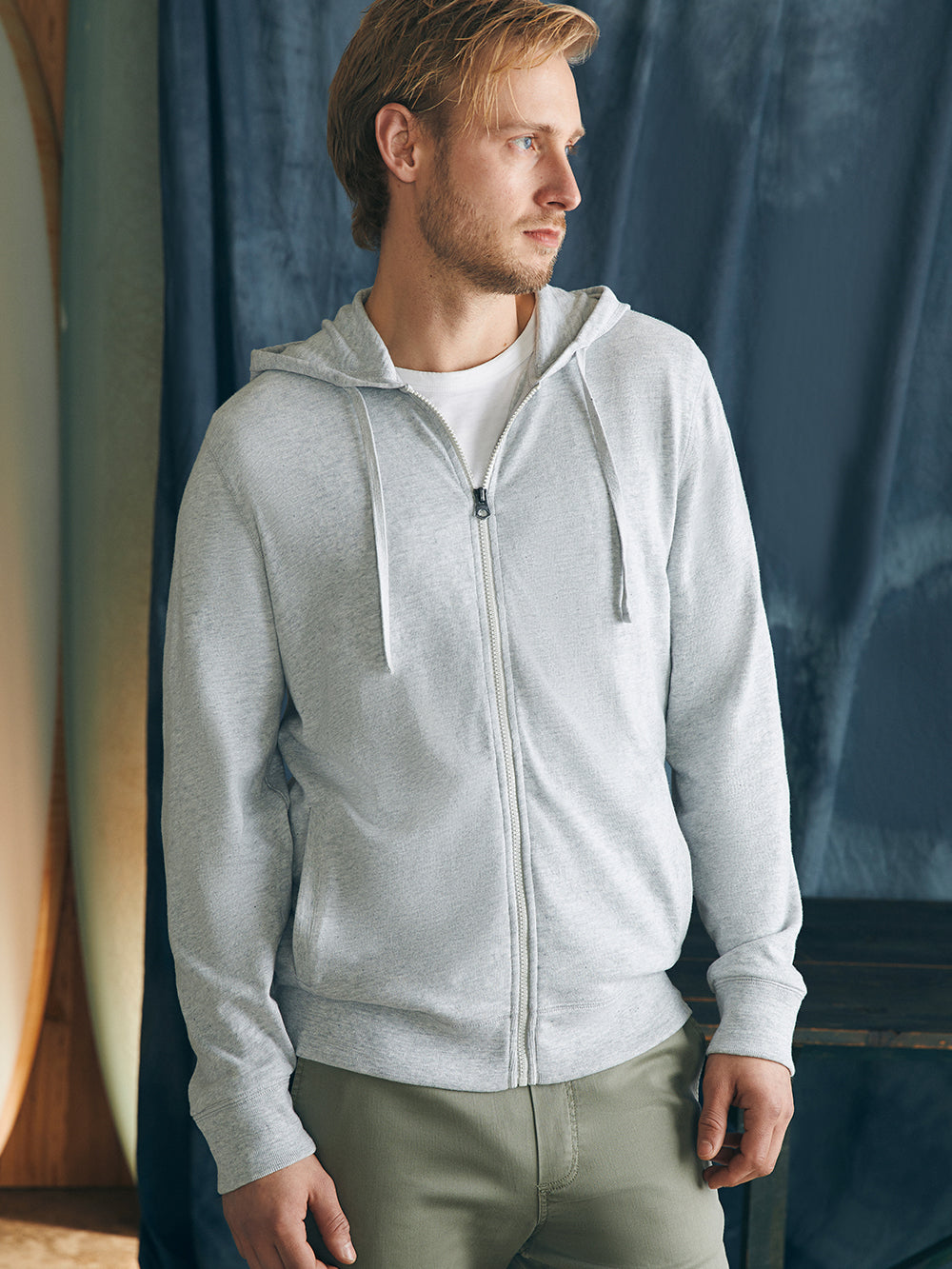 Sunwashed Slub Zip Hoodie - Light Grey Heather