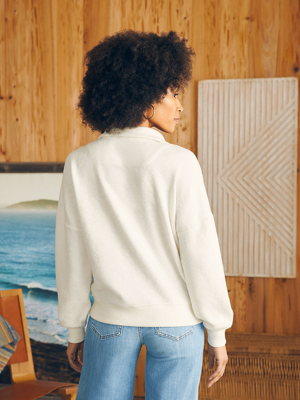Beach Fleece Quarter Zip by Faherty in Egret