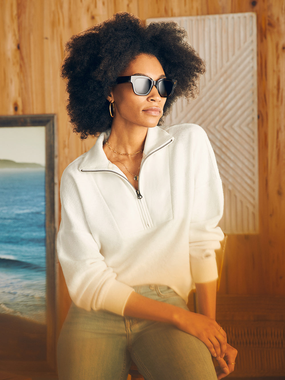 Beach Fleece Quarter Zip by Faherty in Egret