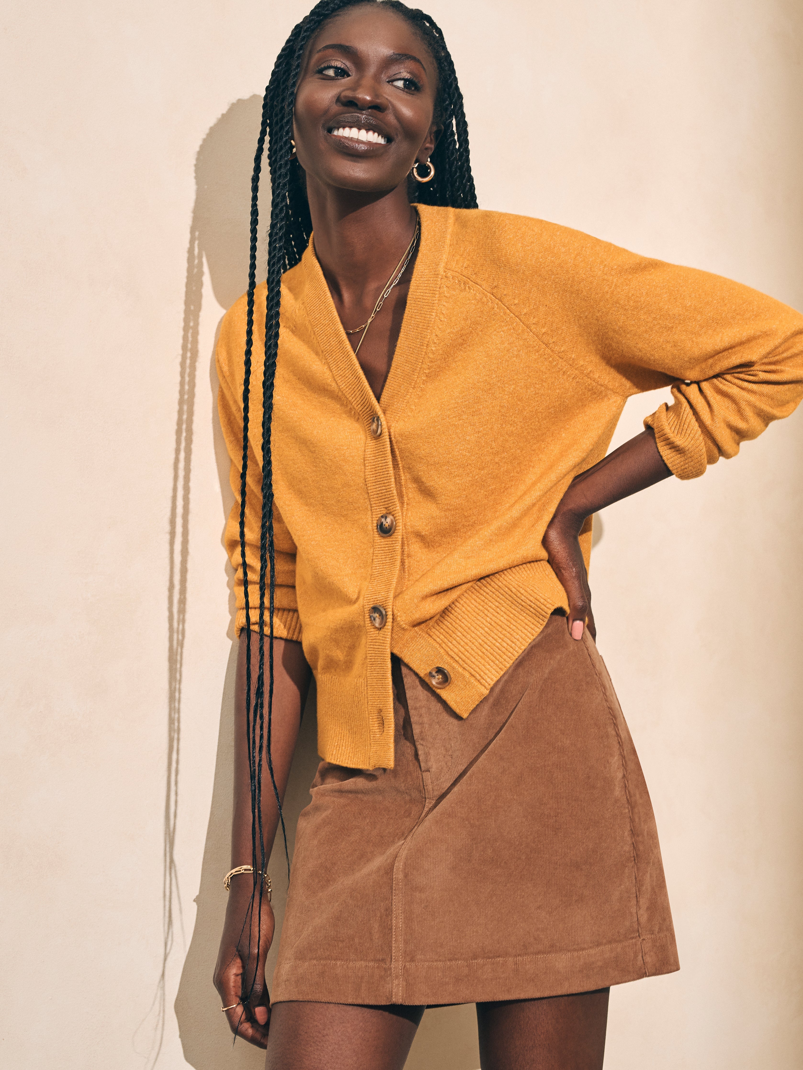 Stretch Cord Mini Skirt - Cord Brown