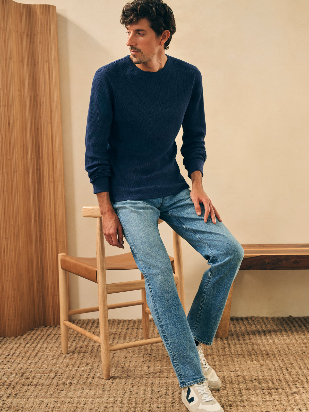 The Surplus Waffle Crew By Faherty In Deep Sea Heather