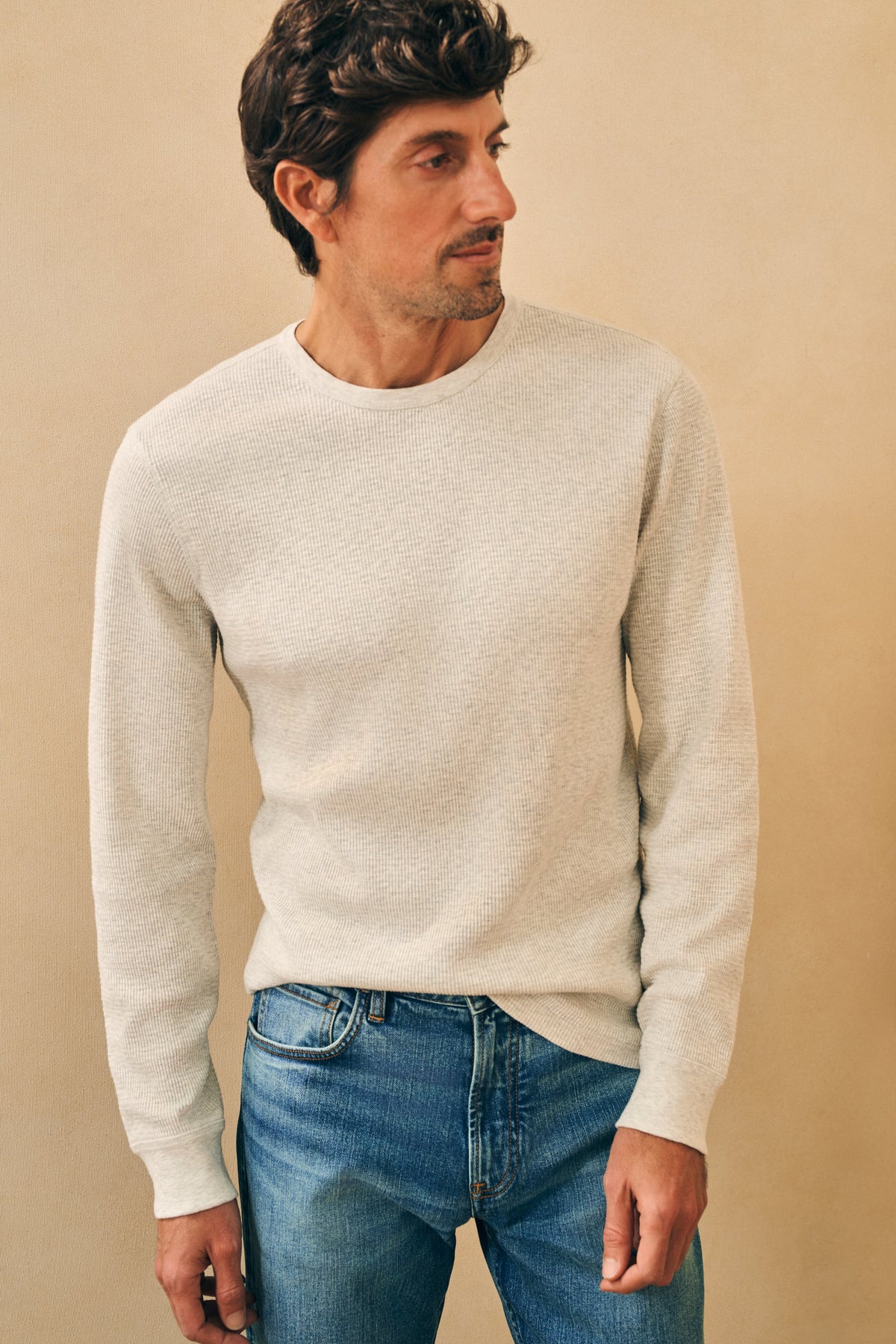The Surplus Waffle Crew By Faherty In Light Dove Heather