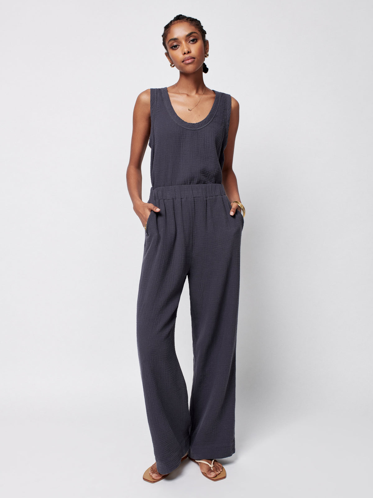 Dream Cotton Gauze Wide Leg Pant - Washed Black