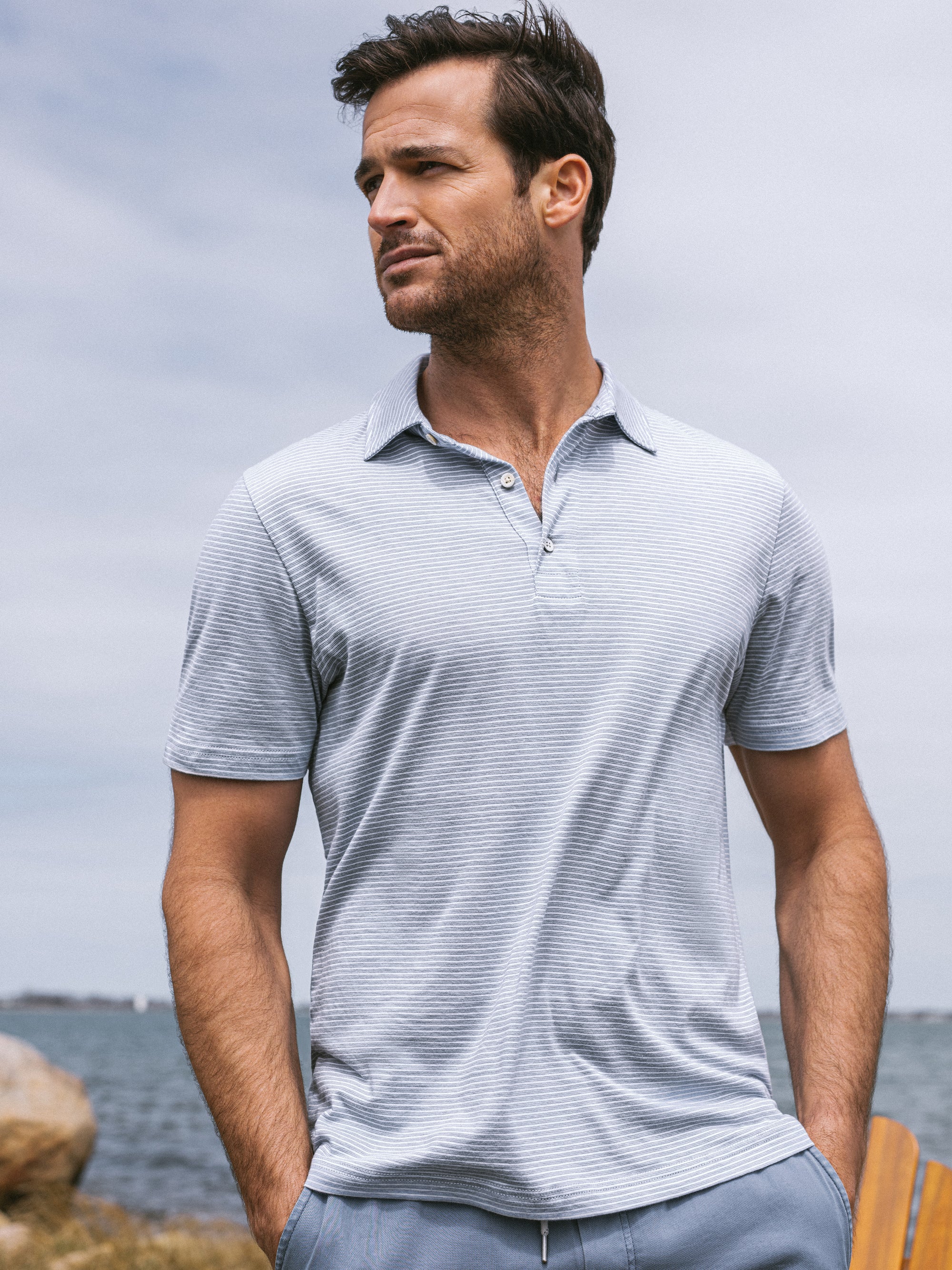 Cloud Stripe Short Sleeve Polo - Dune Stripe Blue