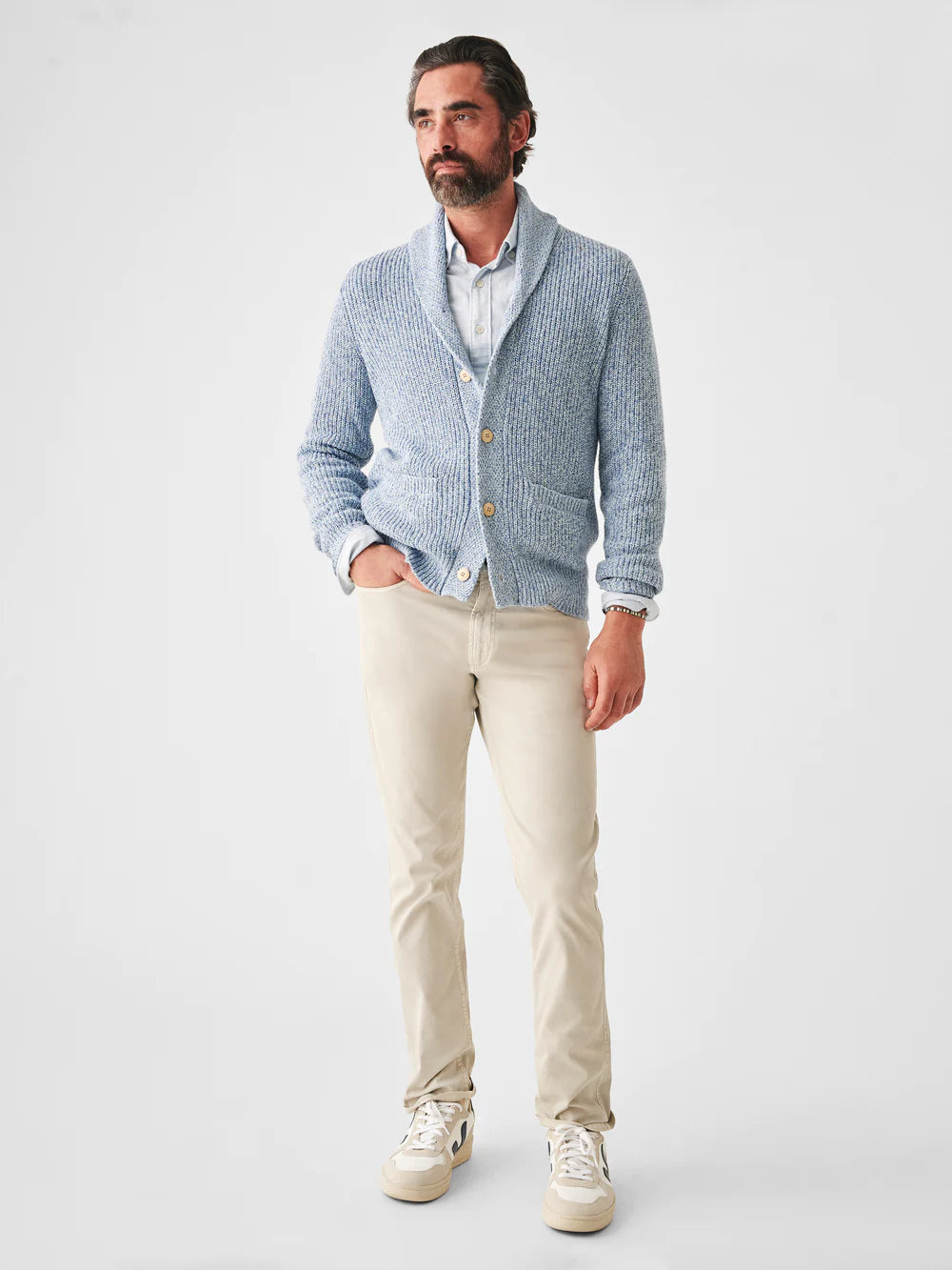 Marled Cotton Cardigan - Spring Sea Marl