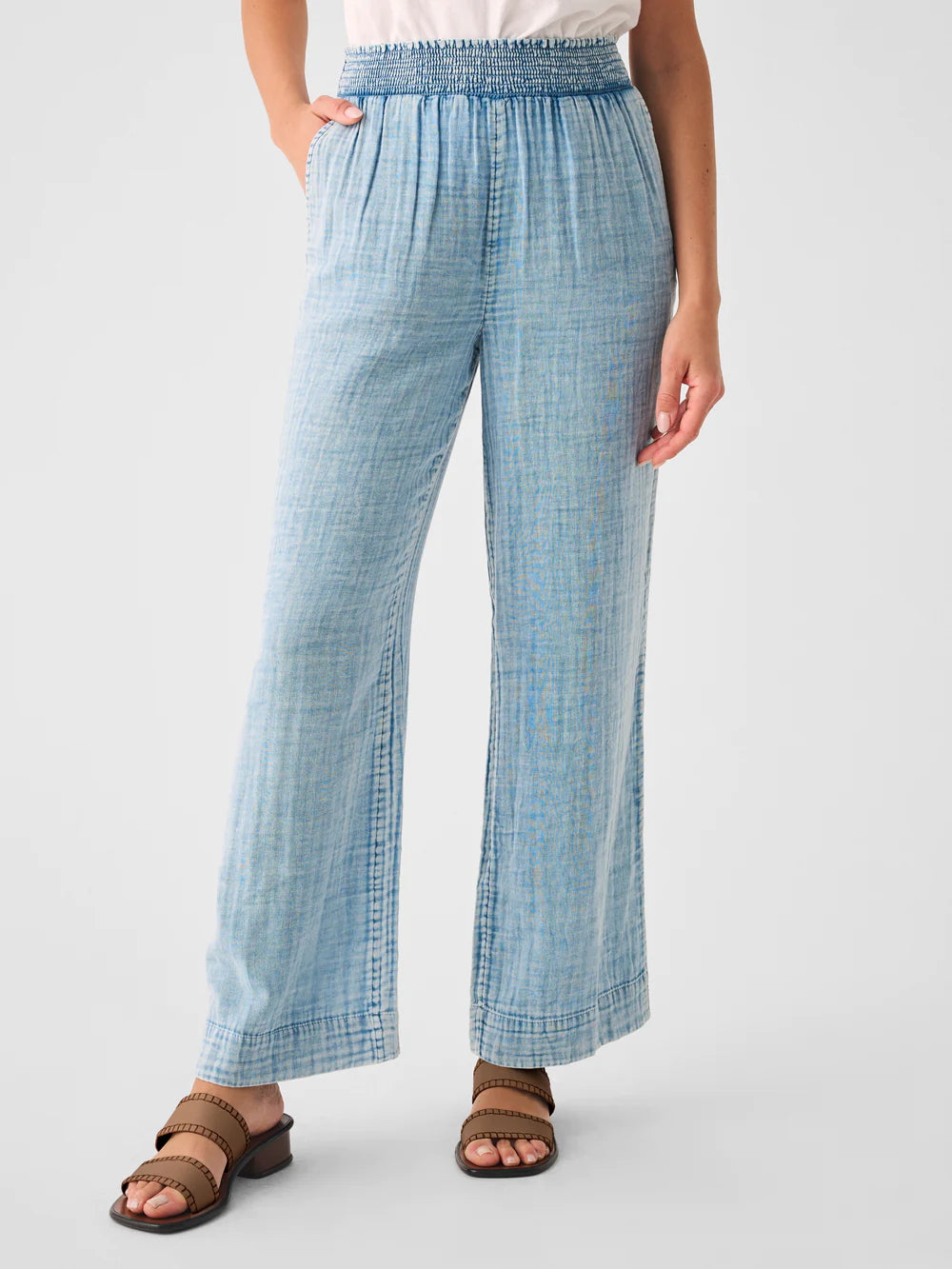 Dream Cotton Gauze Wide Leg Pant - Light Indigo Wash