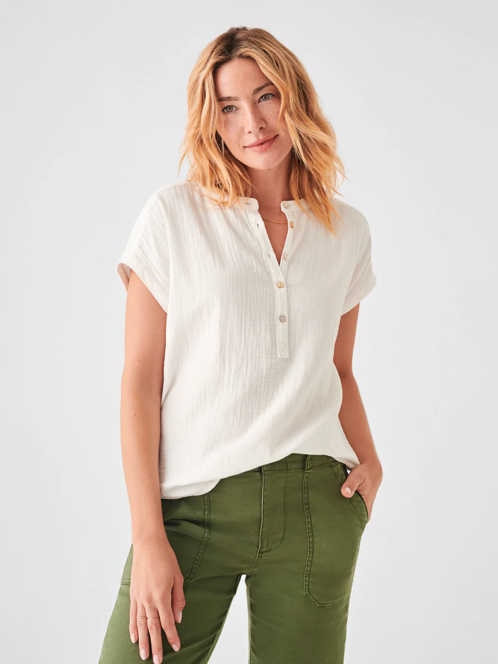 Dream Cotton Gauze Desmond Top - White