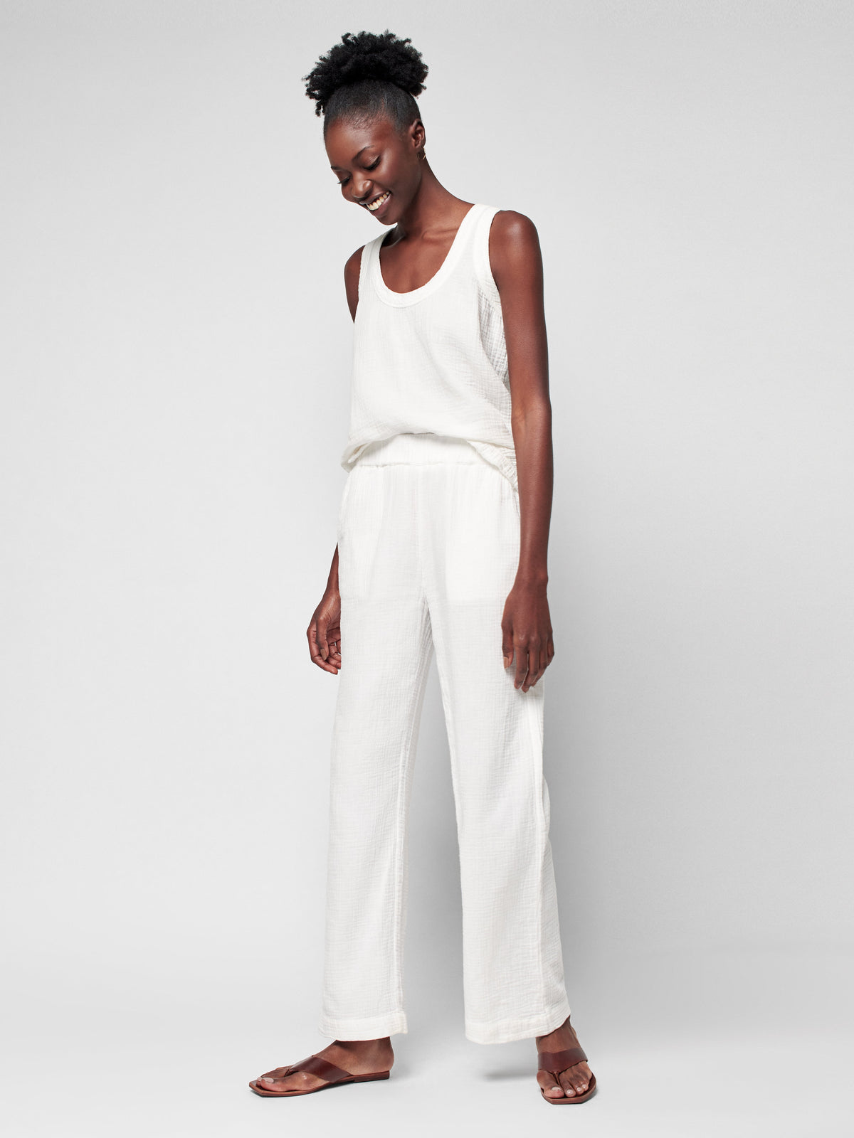 Dream Cotton Gauze Wide Leg Pant - White